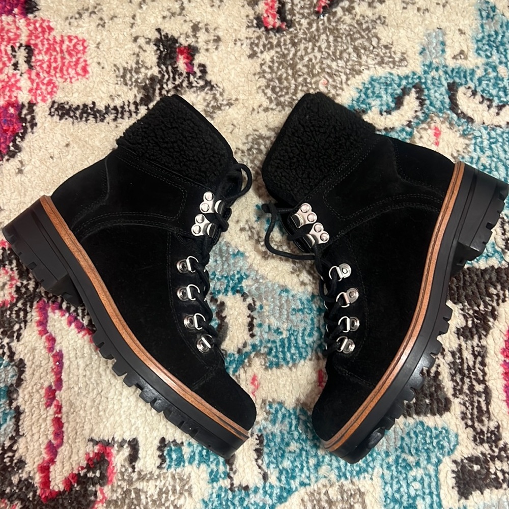 Marc Fisher Shearling Isalia Boots- Black